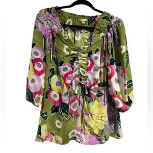 Leifsdottir silk blouse floral bright cinch small